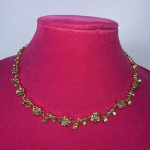 Honora Gold Tone Floral Vine Necklace Domed Mother Pearl Yellow Citrine Crystal